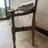 Patinated exotic wood bench for indoor or outdoor use