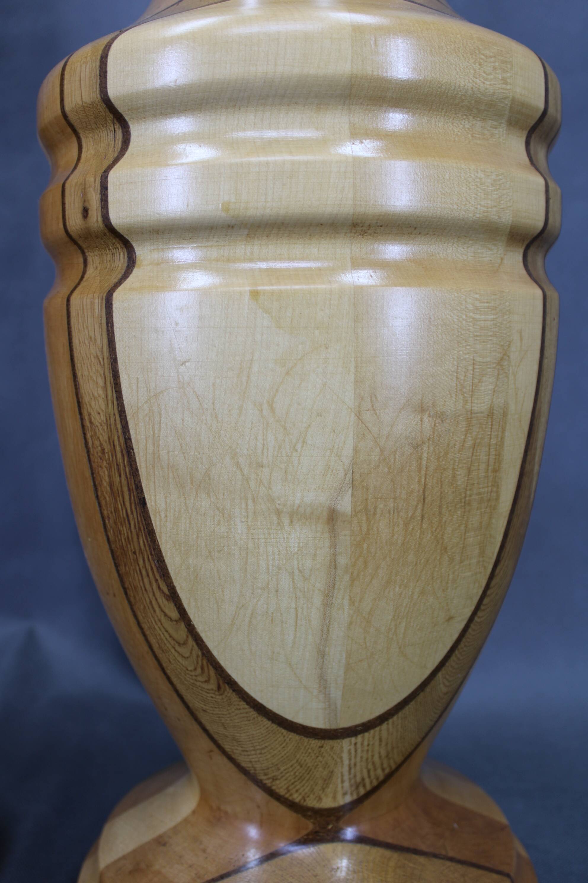 Pair of large Czechoslovakian wooden vases, mixed woods, 1960s