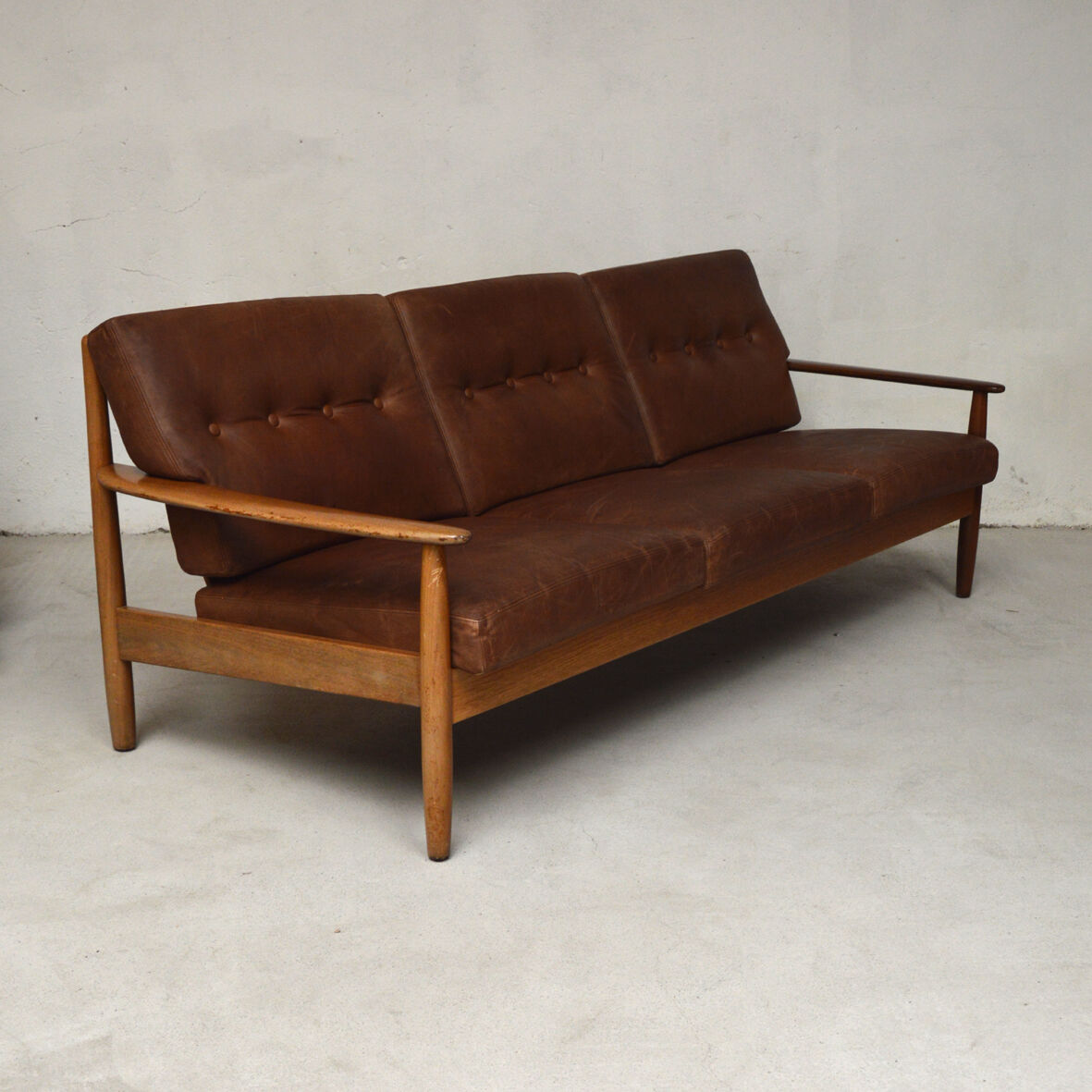 Danish 3 seater teak and leather sofa, 1960