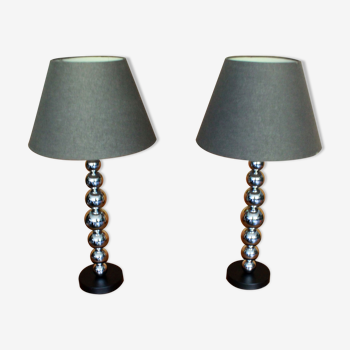 Pair of contemporary lamps chrome foot and lampshade XXth.