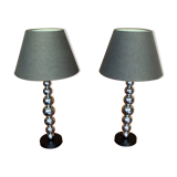 Pair of contemporary lamps chrome foot and lampshade XXth.