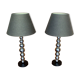Pair of contemporary lamps with chrome base and 20th-century shade.