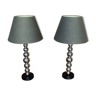 Pair of contemporary lamps chrome foot and lampshade XXth.