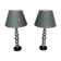 Pair of contemporary lamps with chrome base and 20th-century shade.