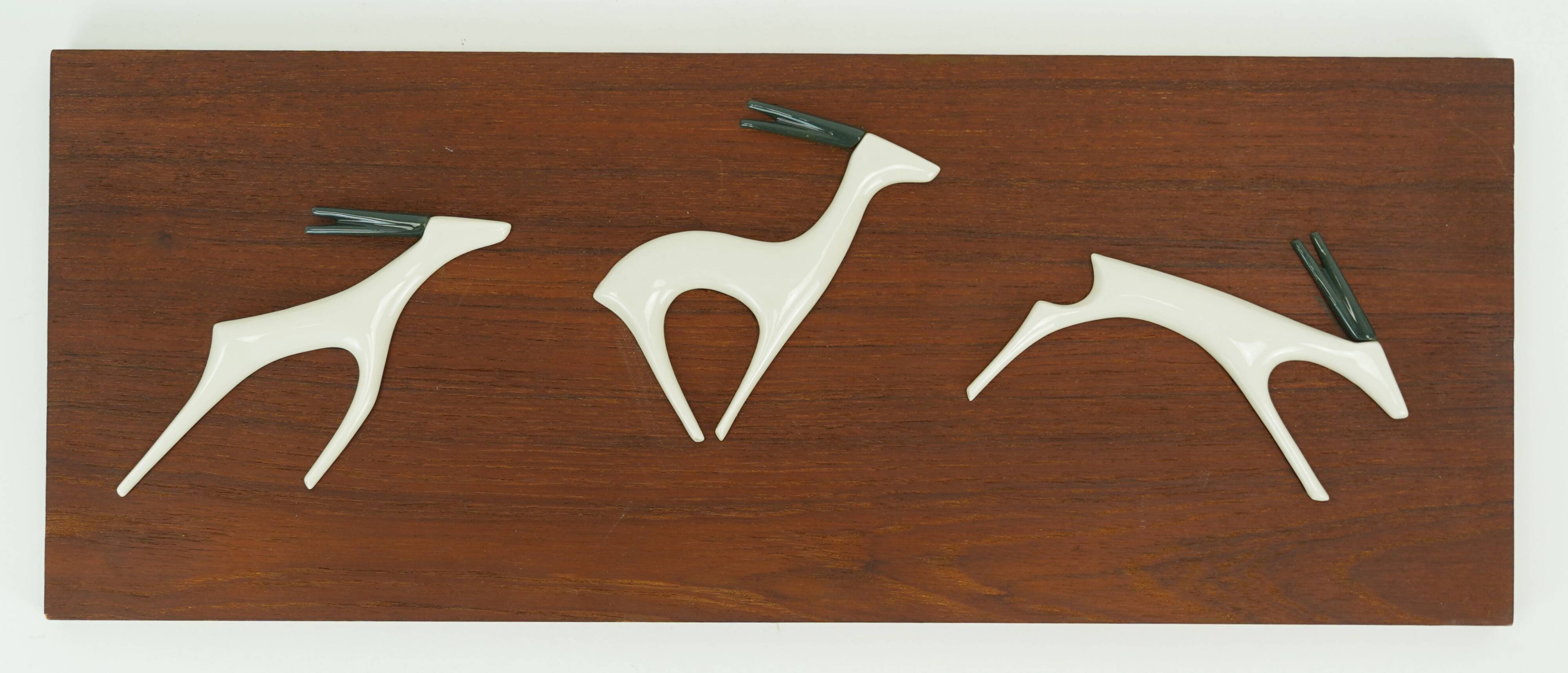 teak WALL PANEL porcelain antelopes sgrafo modern 60s design peter mueller