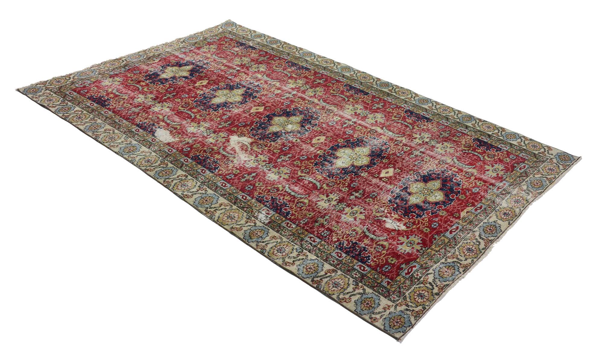One-of-a-kind turkish handwoven vintage rug - rustic vintage charm 276x 174 cm
