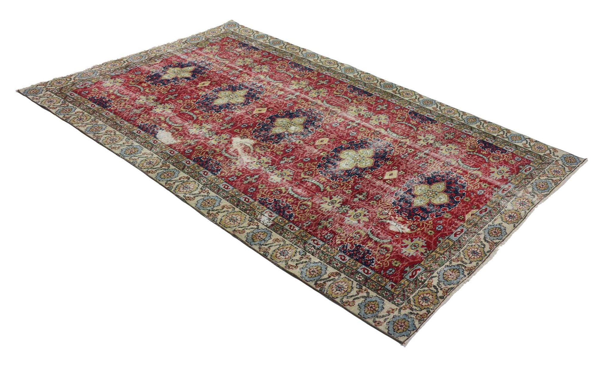 One-of-a-kind turkish handwoven vintage rug - rustic vintage charm 276x 174 cm