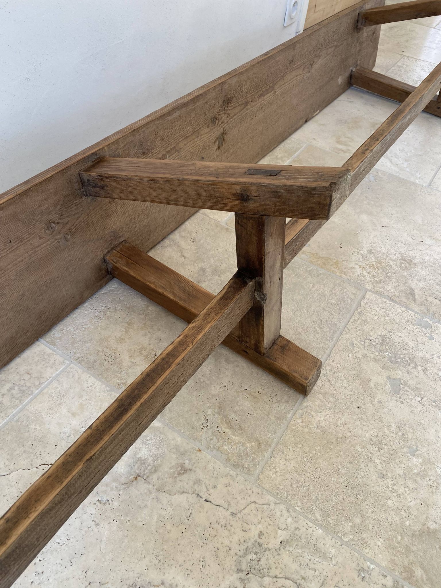Large antique farmhouse bench 252 cm raw wood patinated