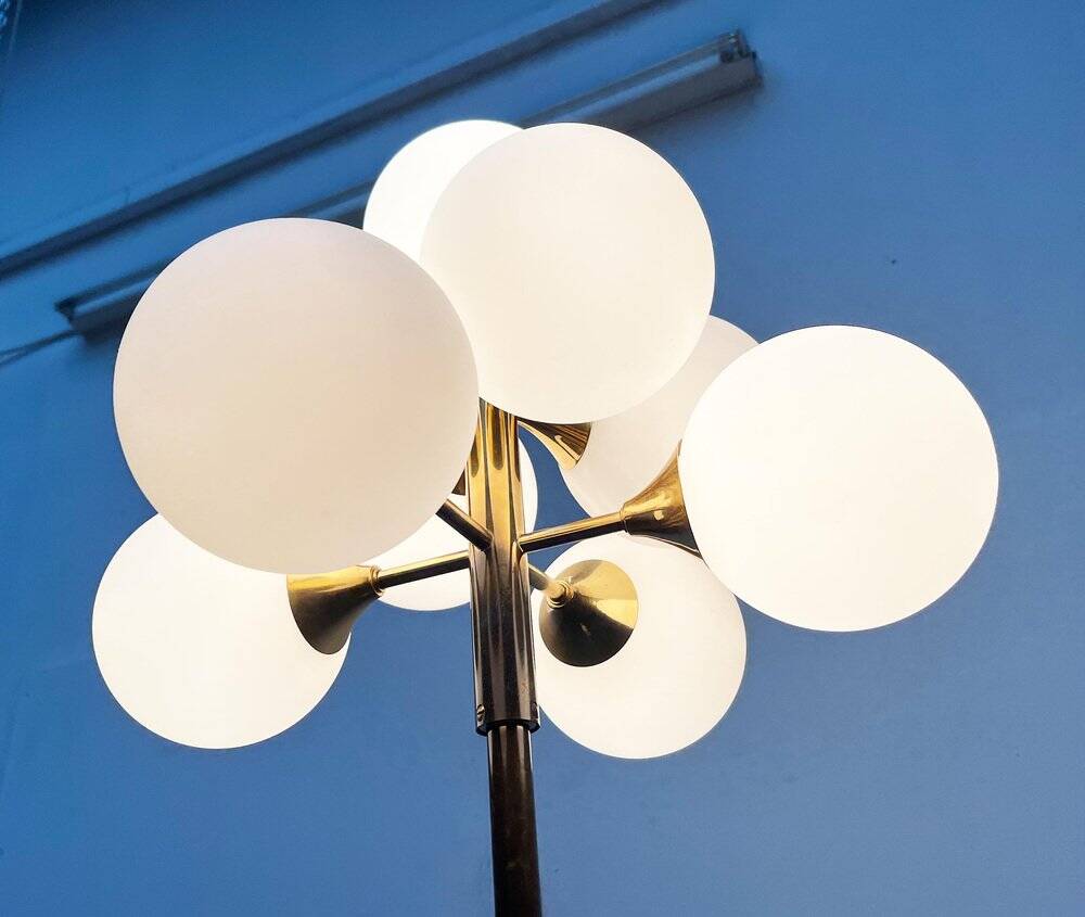 German brass floor lamp in Space Age style from the mid-century by Kaiser Leuchten, 1960s.