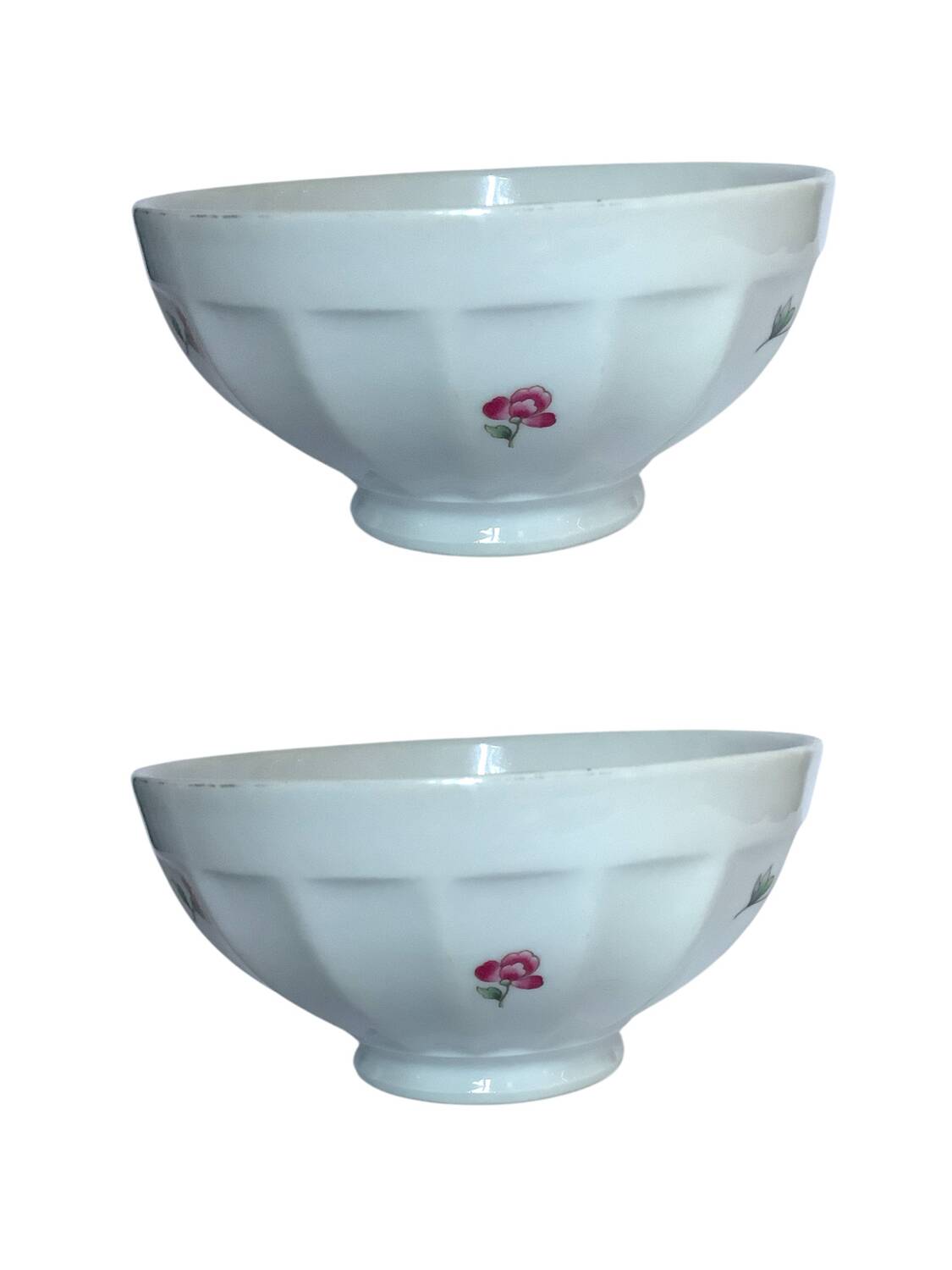 Vintage bowl duo – ribbed edge & floral decor