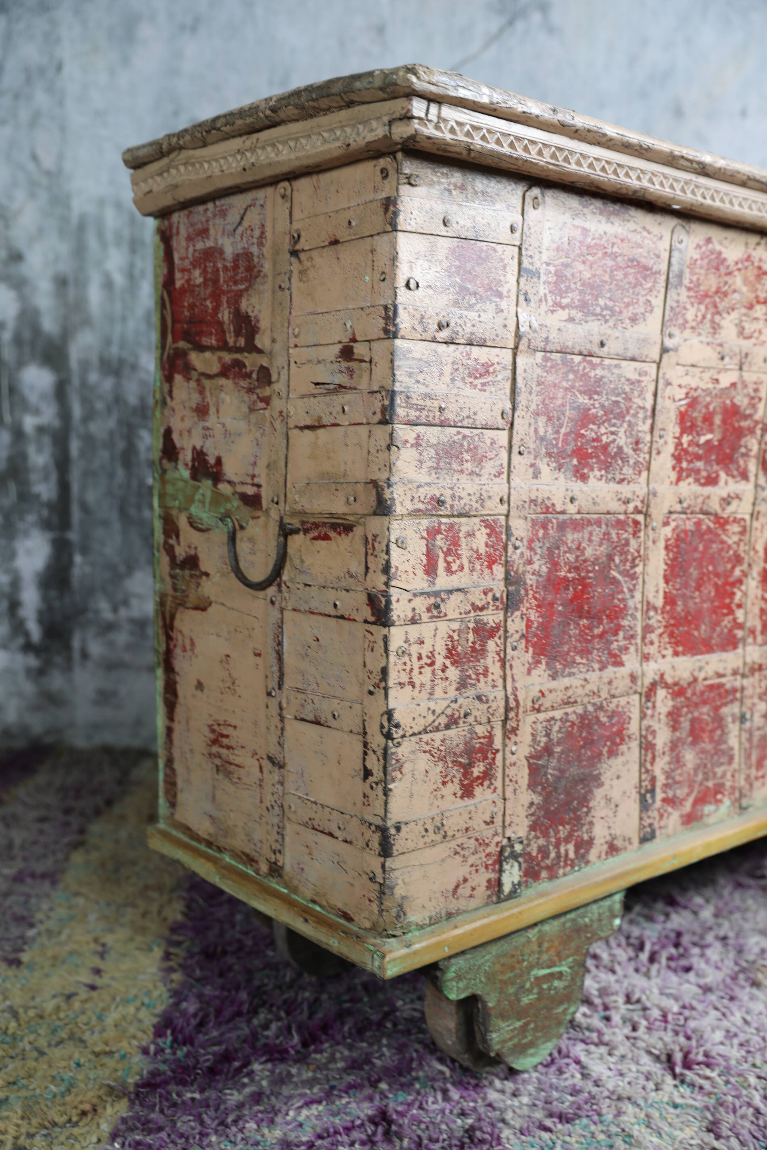 Indian wooden chest on wheel
