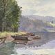 Tableau, aquarelle G. Girardot (1856-1914), Paysage aux barques vers 1903