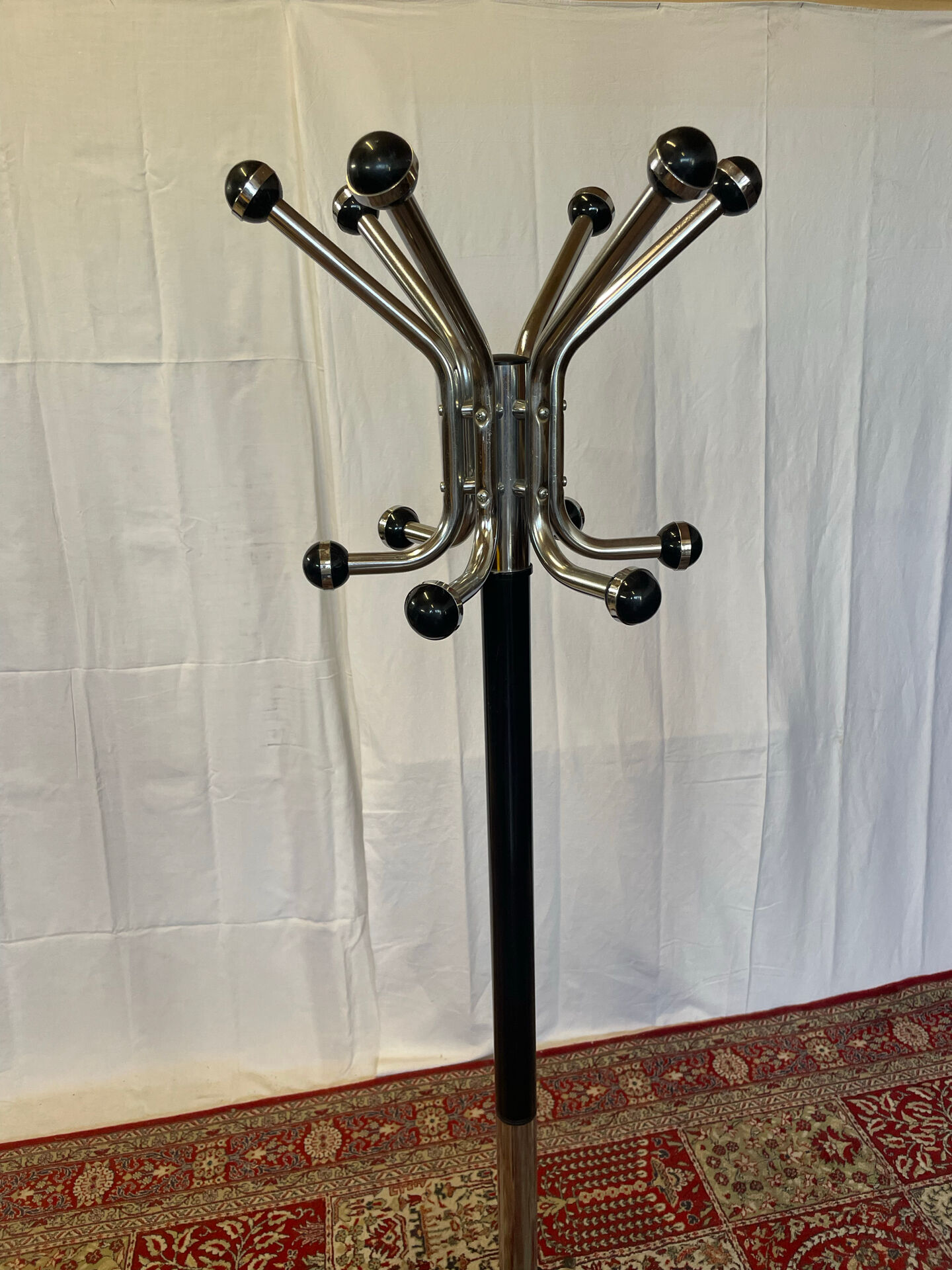 Vintage chrome and black metal parrot coat rack