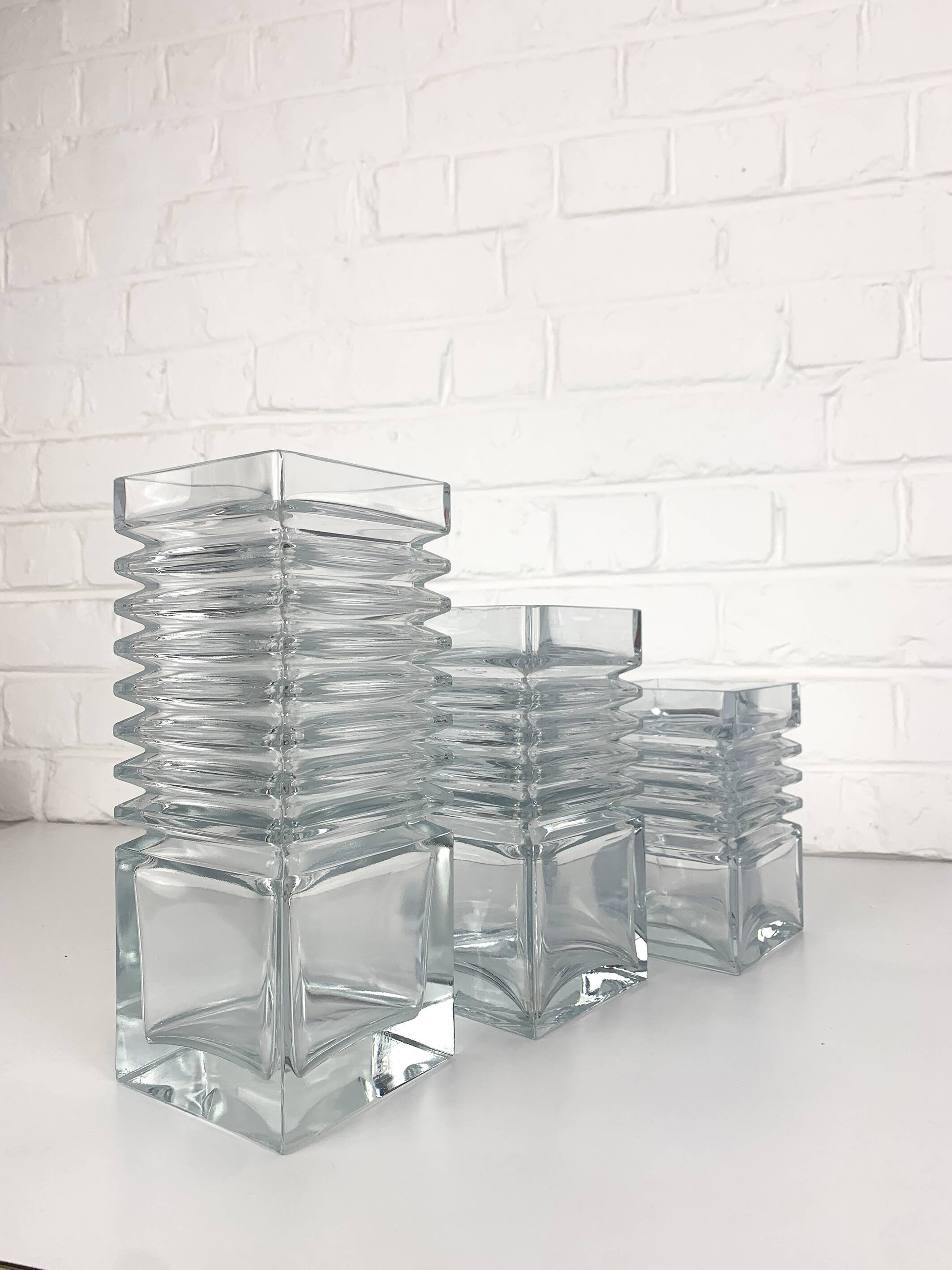Set of 3 Harmonikka Glass Vases, Tamara Aladin, Riihimäki Lasi Oy, Finland