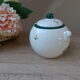 Sugar set and duo mugs, two ceramic cups decoration ducks birds green and yellow painted