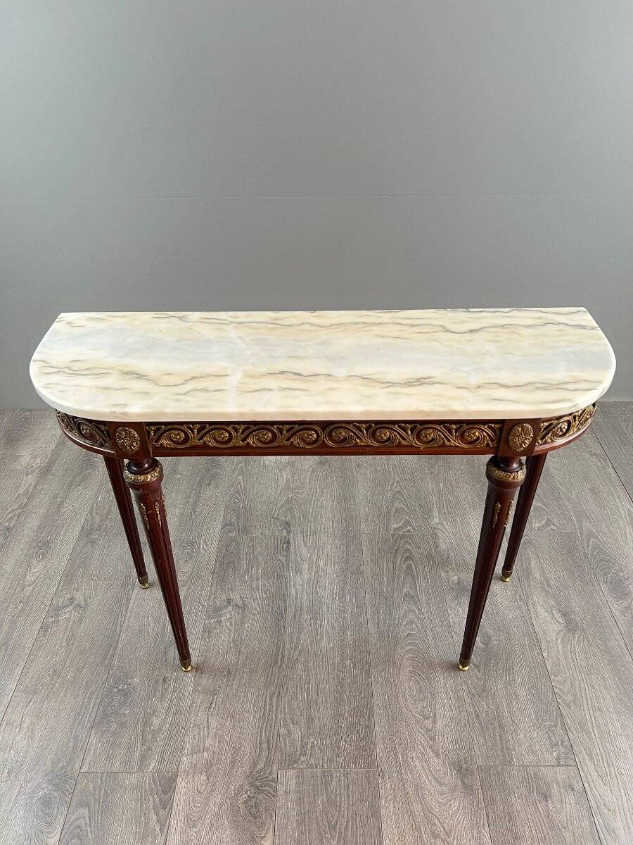 Console en bois et marbre, style Louis XVI, Début du XXe siècle