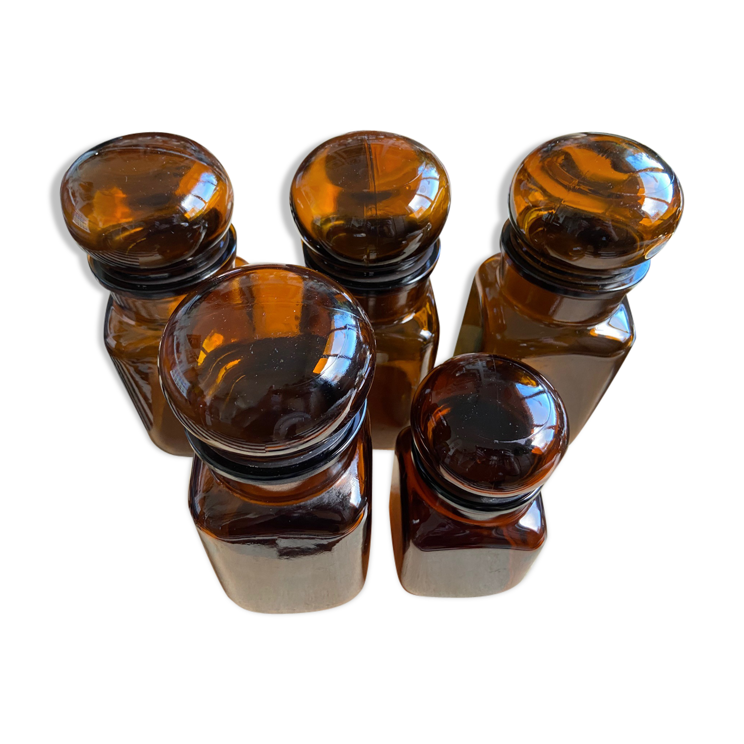 Set of 5 brown glass jars
