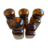 Set of 5 brown glass jars