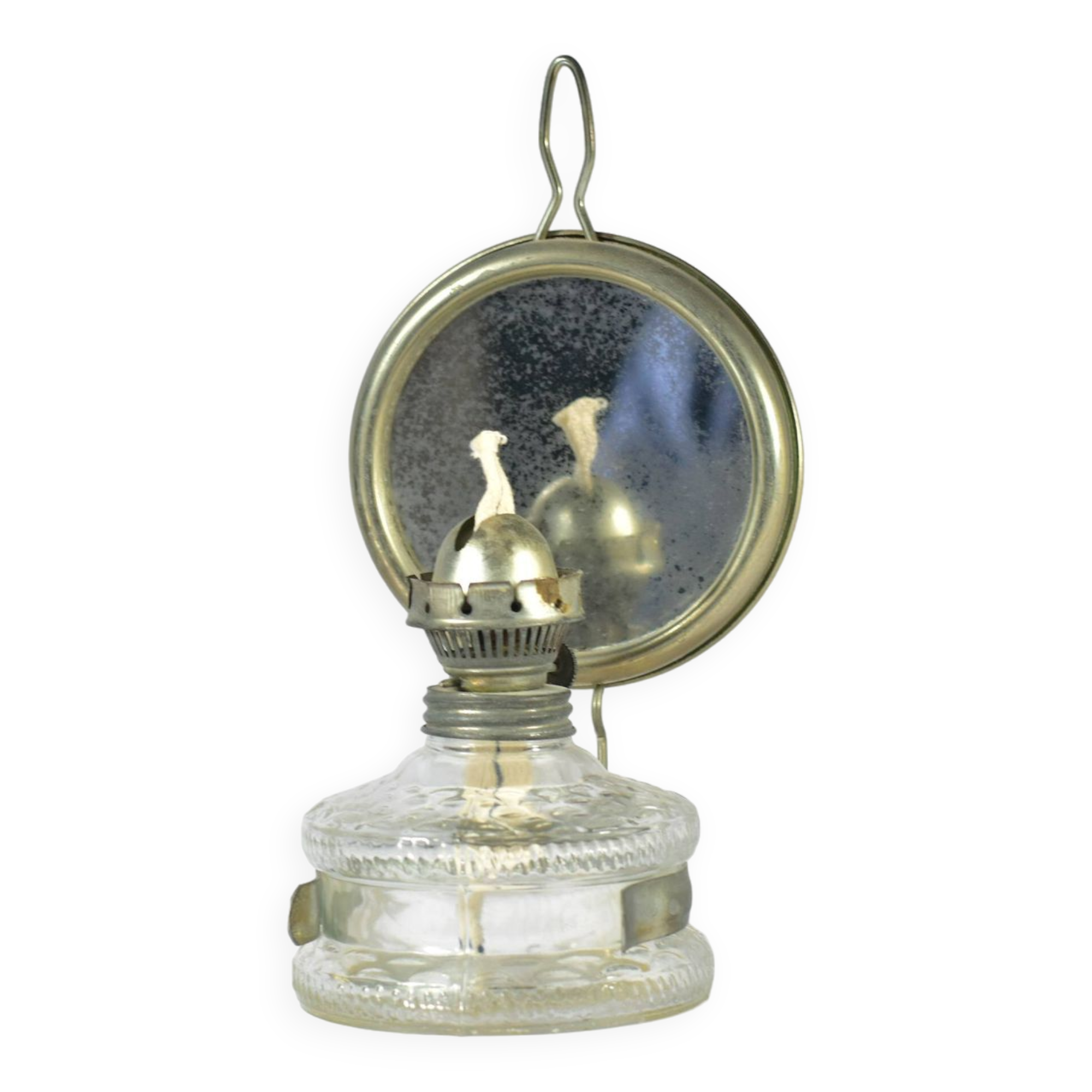 Vintage kerosene lamp with reflective mirror