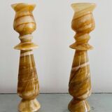 Pair of vintage candlesticks in vintage onyx marble.