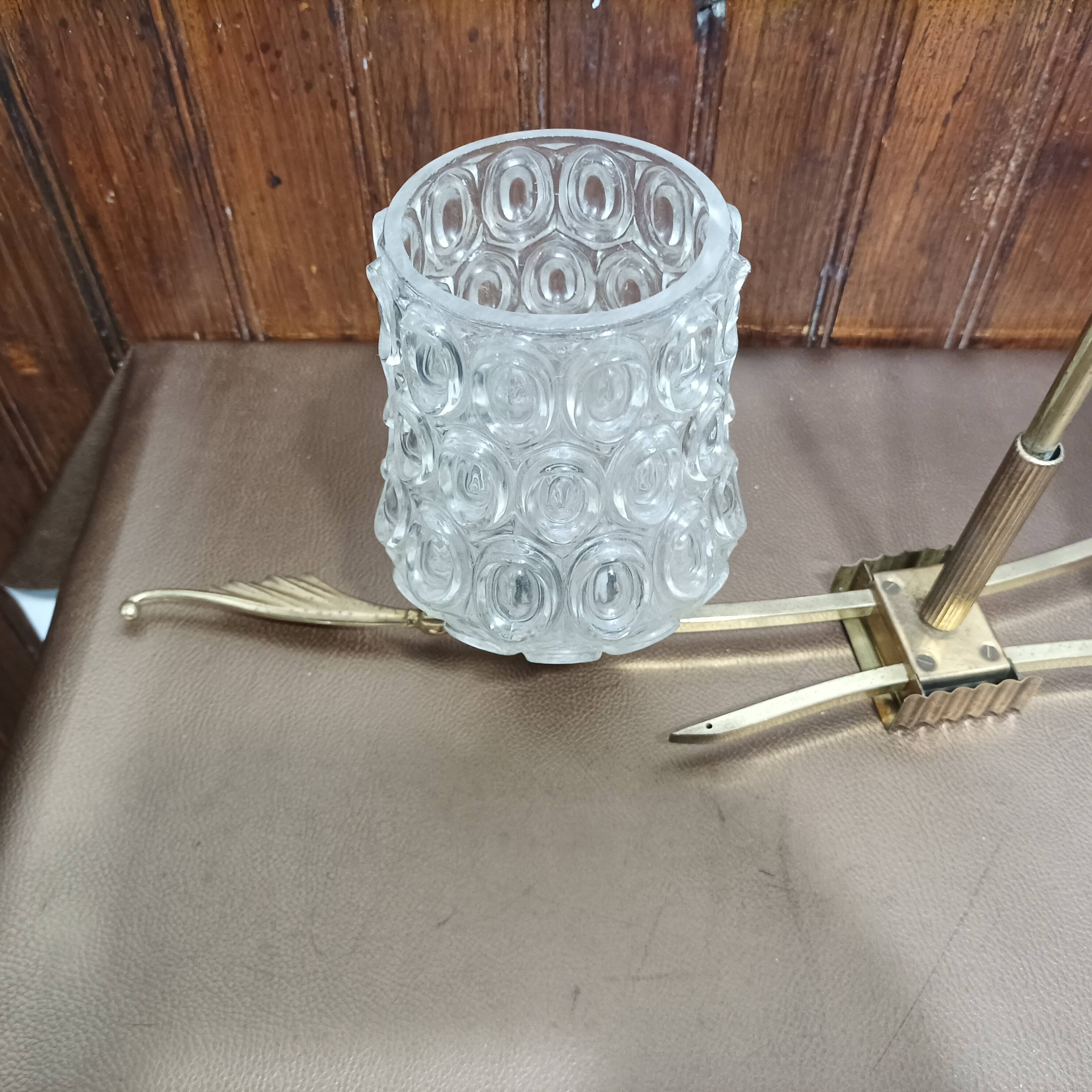 Vintage 1960s glass and brass chandelier from the 50s - 2 branches