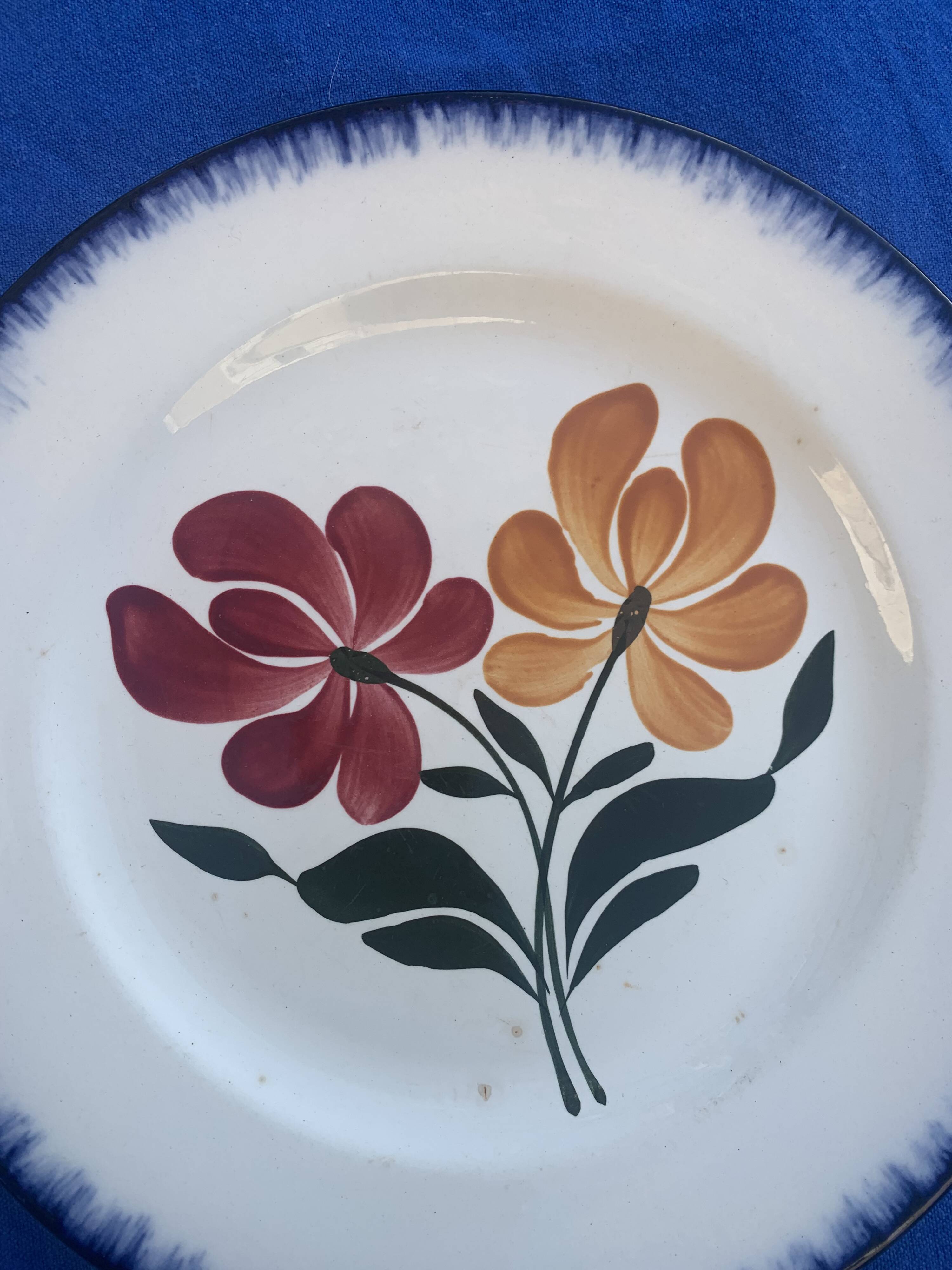 6 flat plates E. Charbonnier, Salins, Terre de Fer, countryside model, made in France, vintage