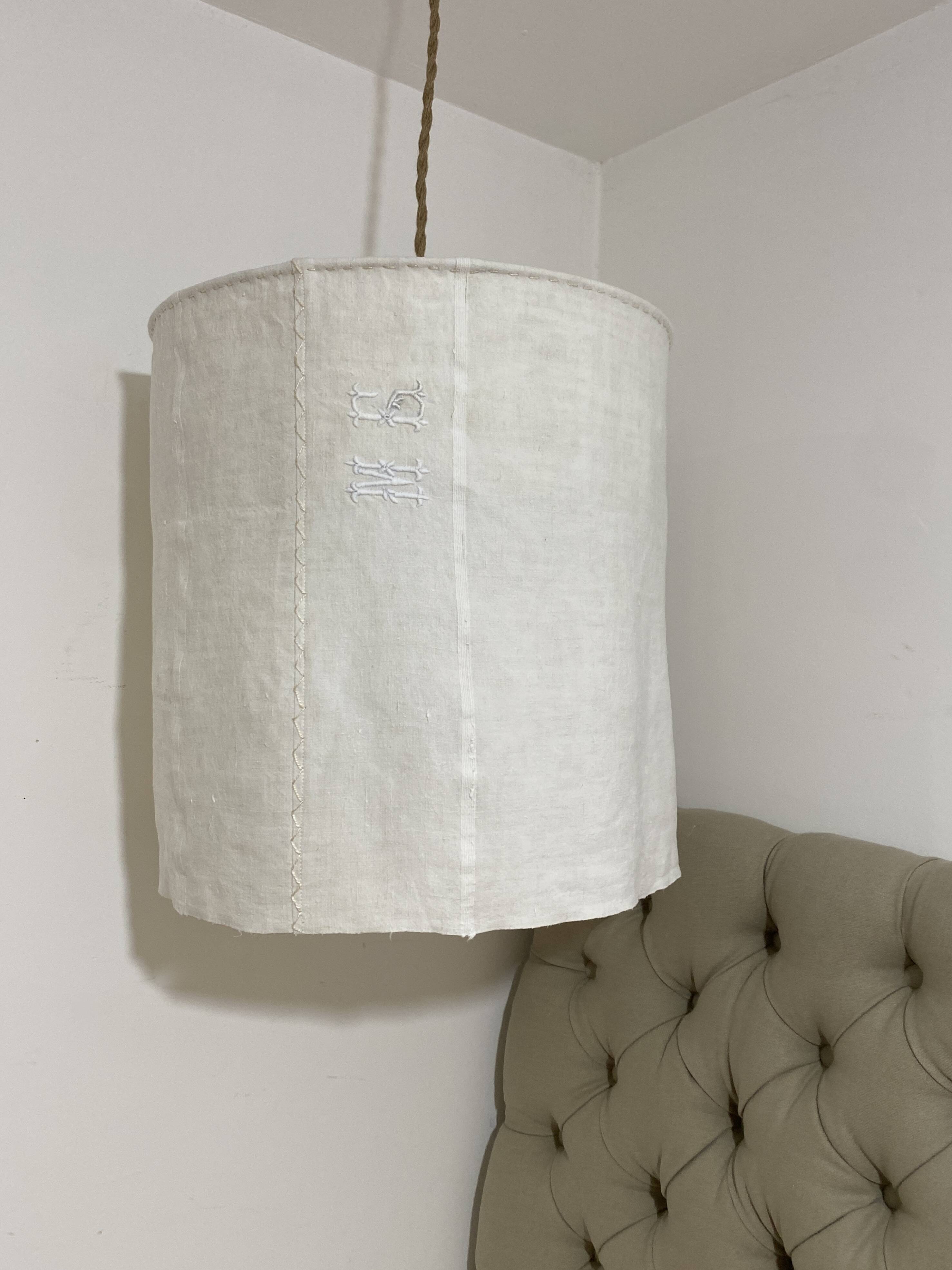 Old linen lampshade with monogram and fern by Henri Matisse