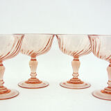 4 champagne glasses in powder pink twisted glass - Rosaline Luminarc Arcoroc - vintage 80s