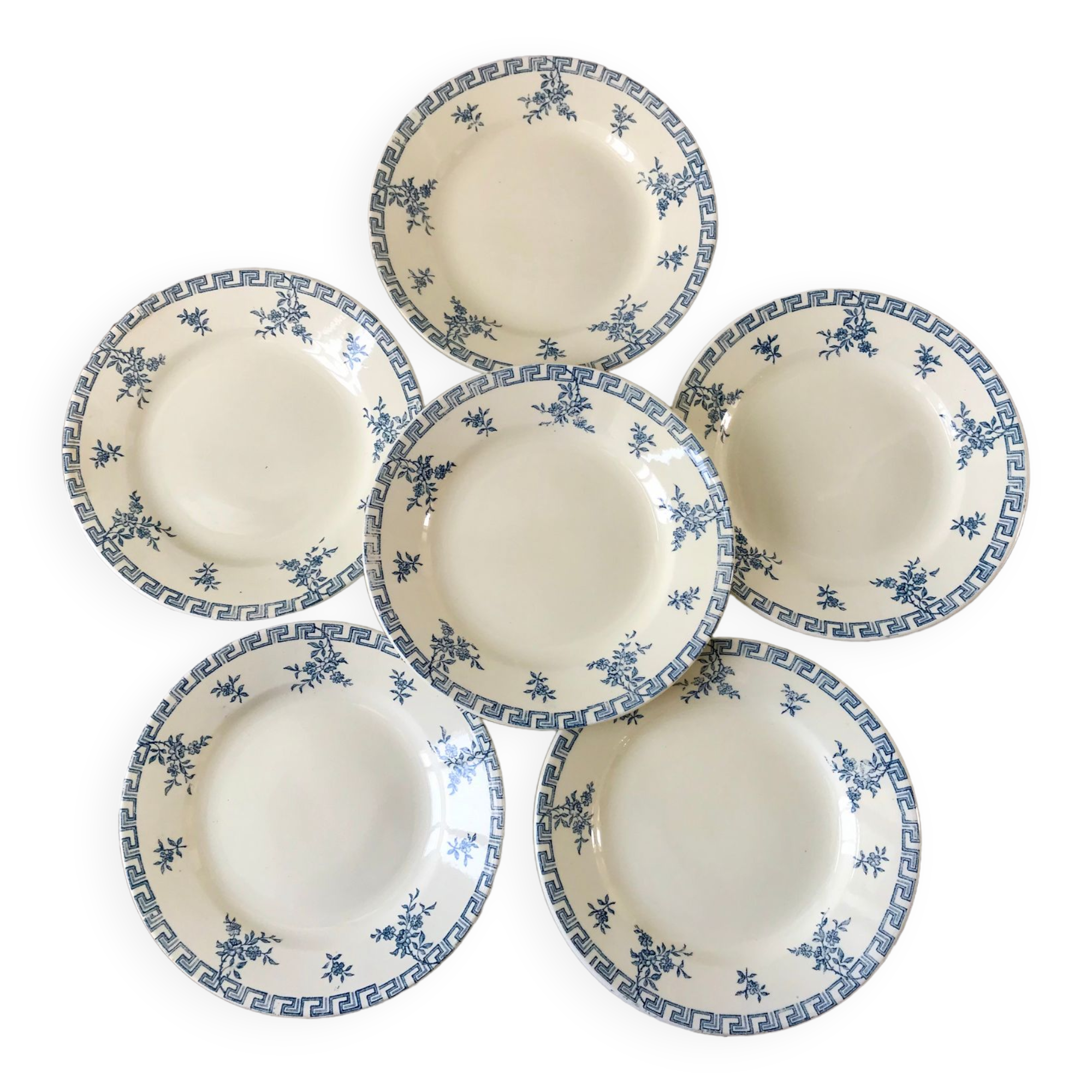 set of 6 dessert plates Terre de Fer St Amand model "Athens" XXth
