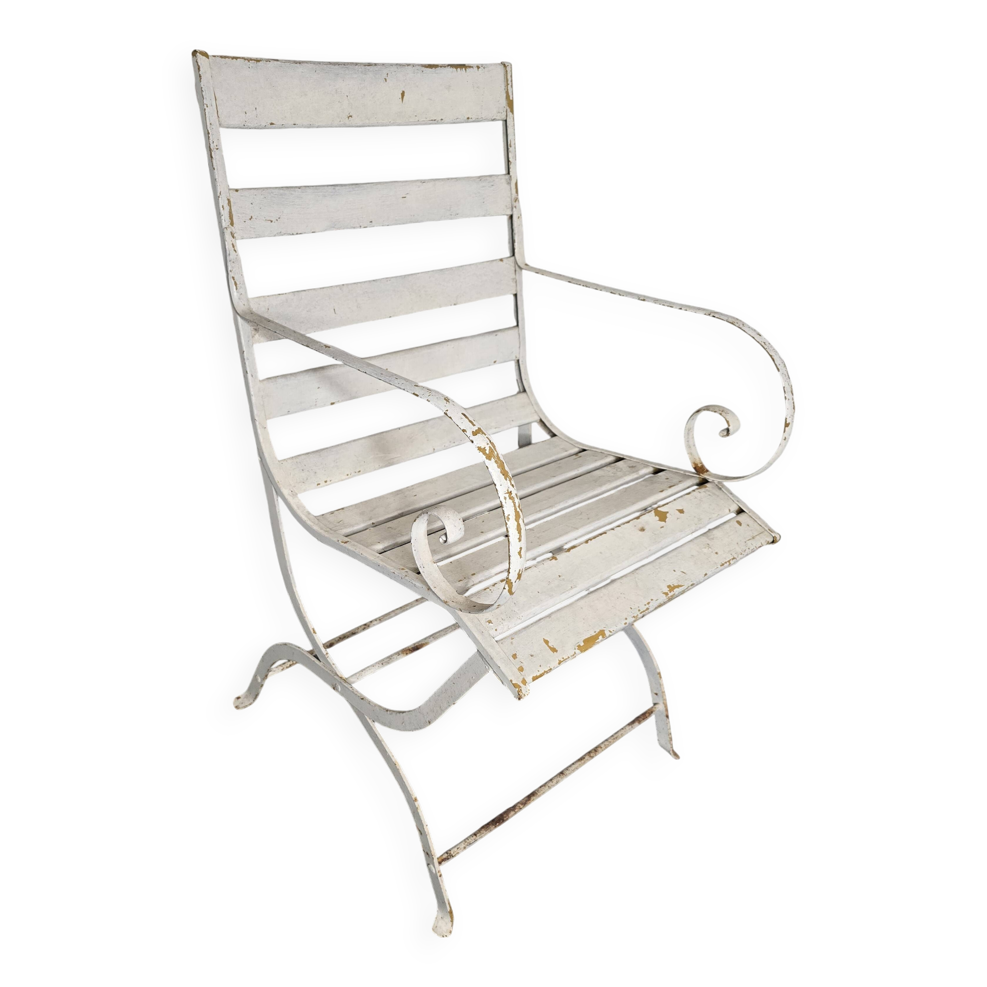 Old wrought iron and wood garden armchair