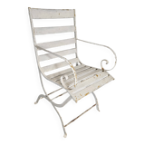 Ancien fauteuil de jardin en fer forgé et bois