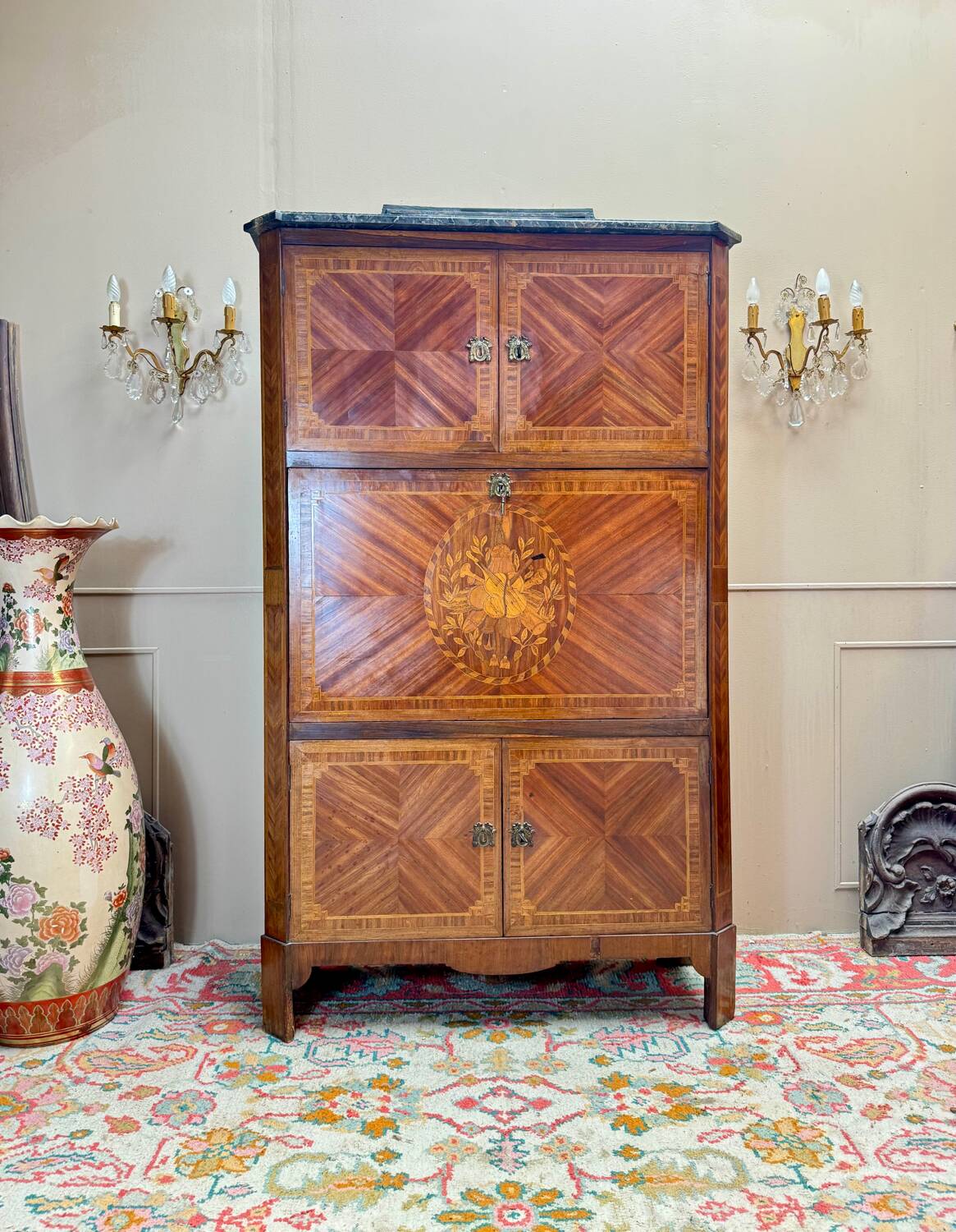 Bayer françois secretary with guillotine in louis x period marquetry