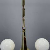 Art Deco Brass and Opaline Glass Chandelier, 1930s