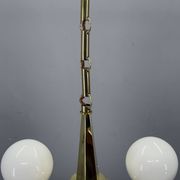 Chandelier en laiton et verre opalin Art Déco, années 1930
