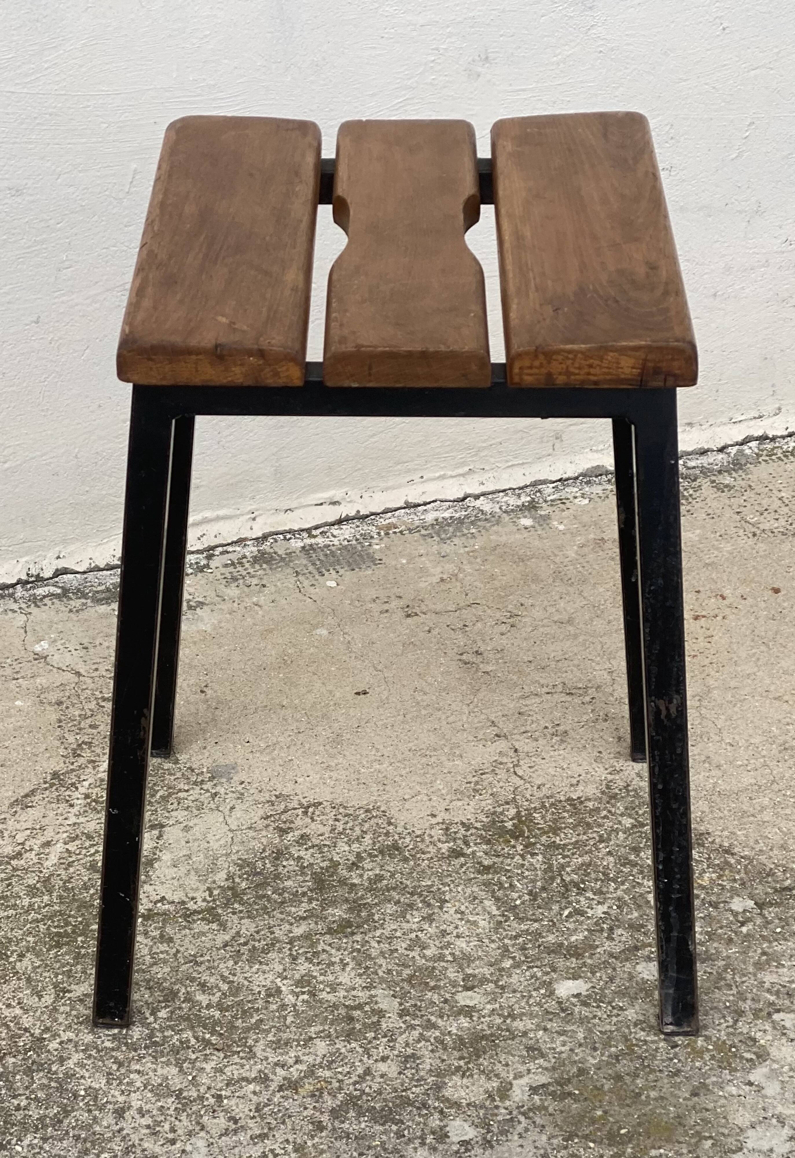 Vintage 1950s iron and wood stool