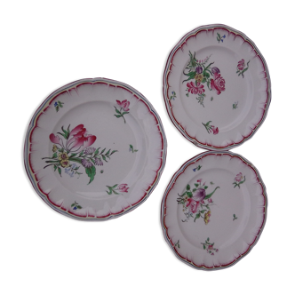 3 plates in opaque porcelain of Lunéville diam 22 cm