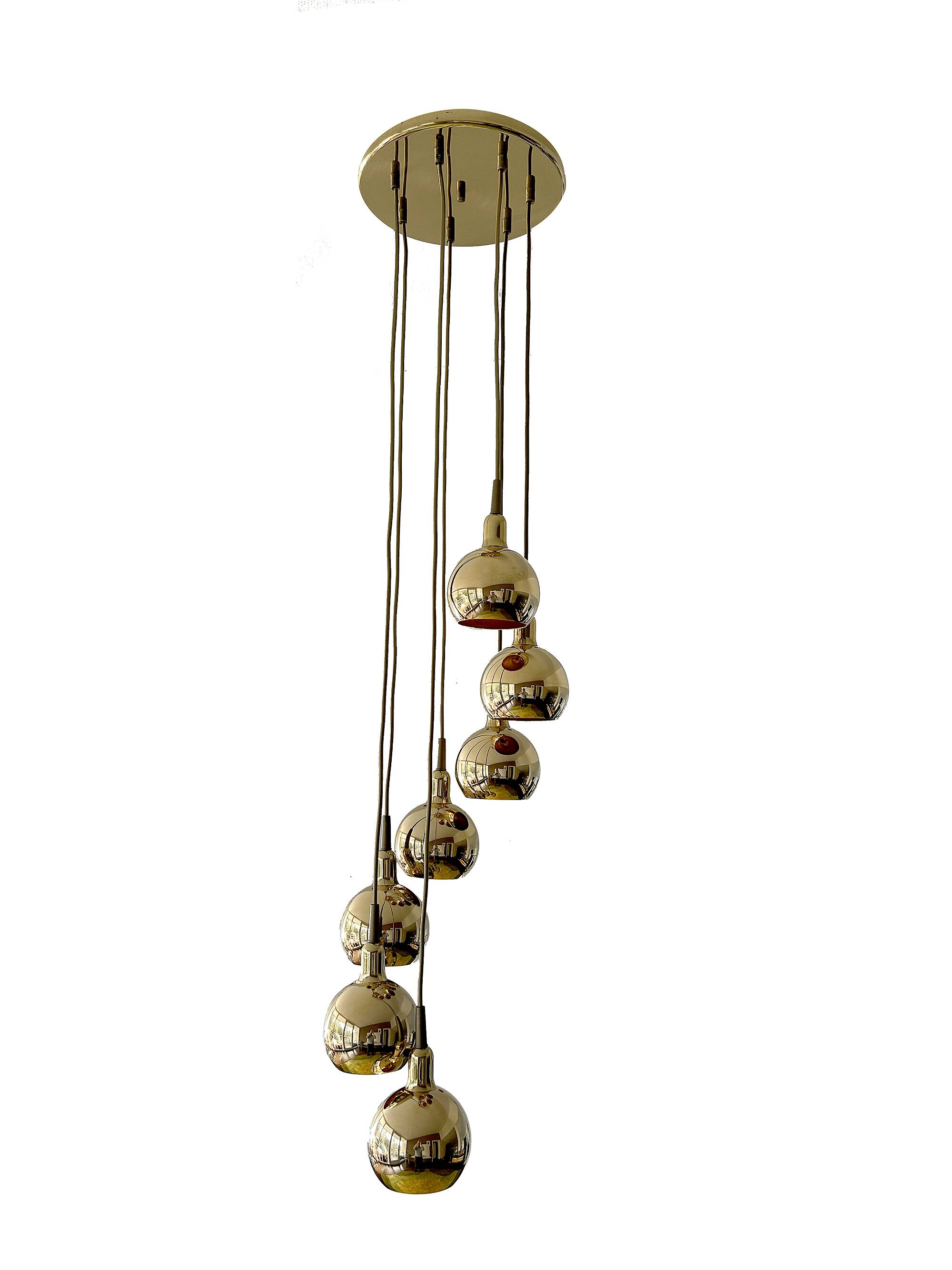 Large vintage pendant lamp gilded with fine gold
