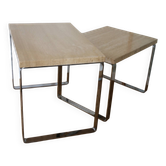 2 nesting tables chrome steel travertine