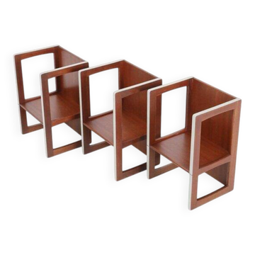 Set of 3 teak convertible children's chairs / stools / side tables, 1960s