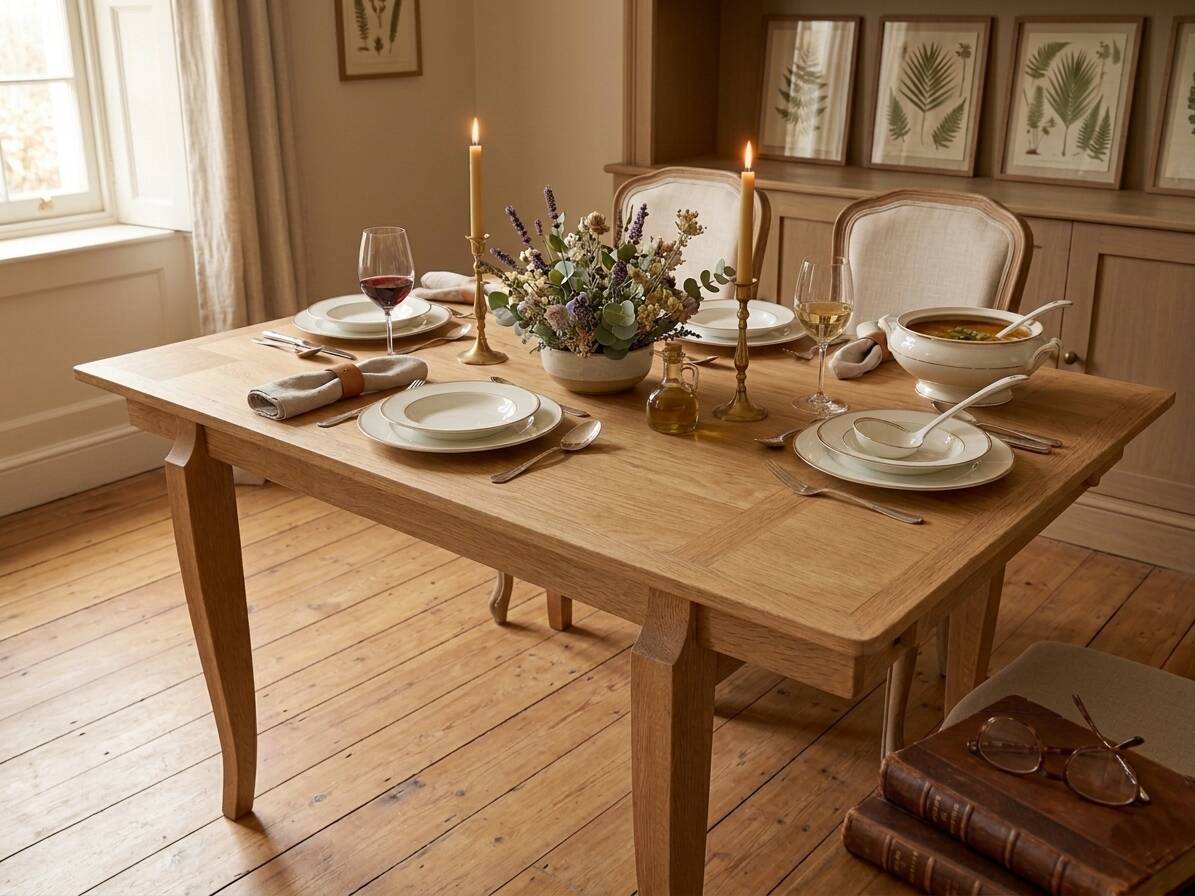 Oak dining table with a checkerboard top and extensions.