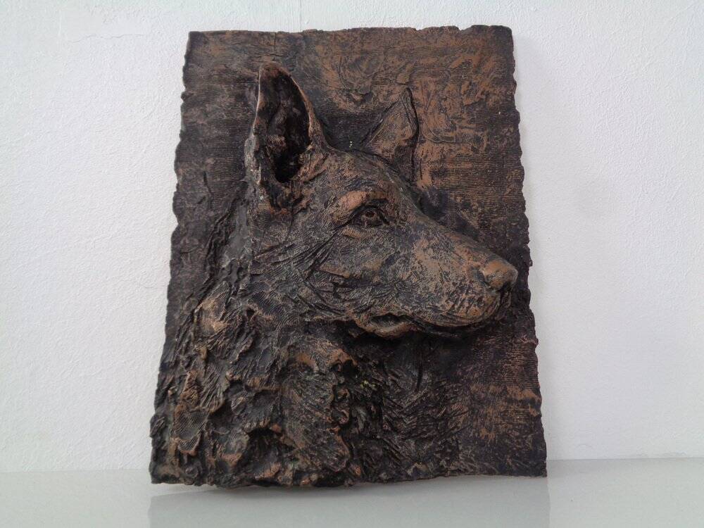 Large copper-coloured German Shepherd relief, 1960s