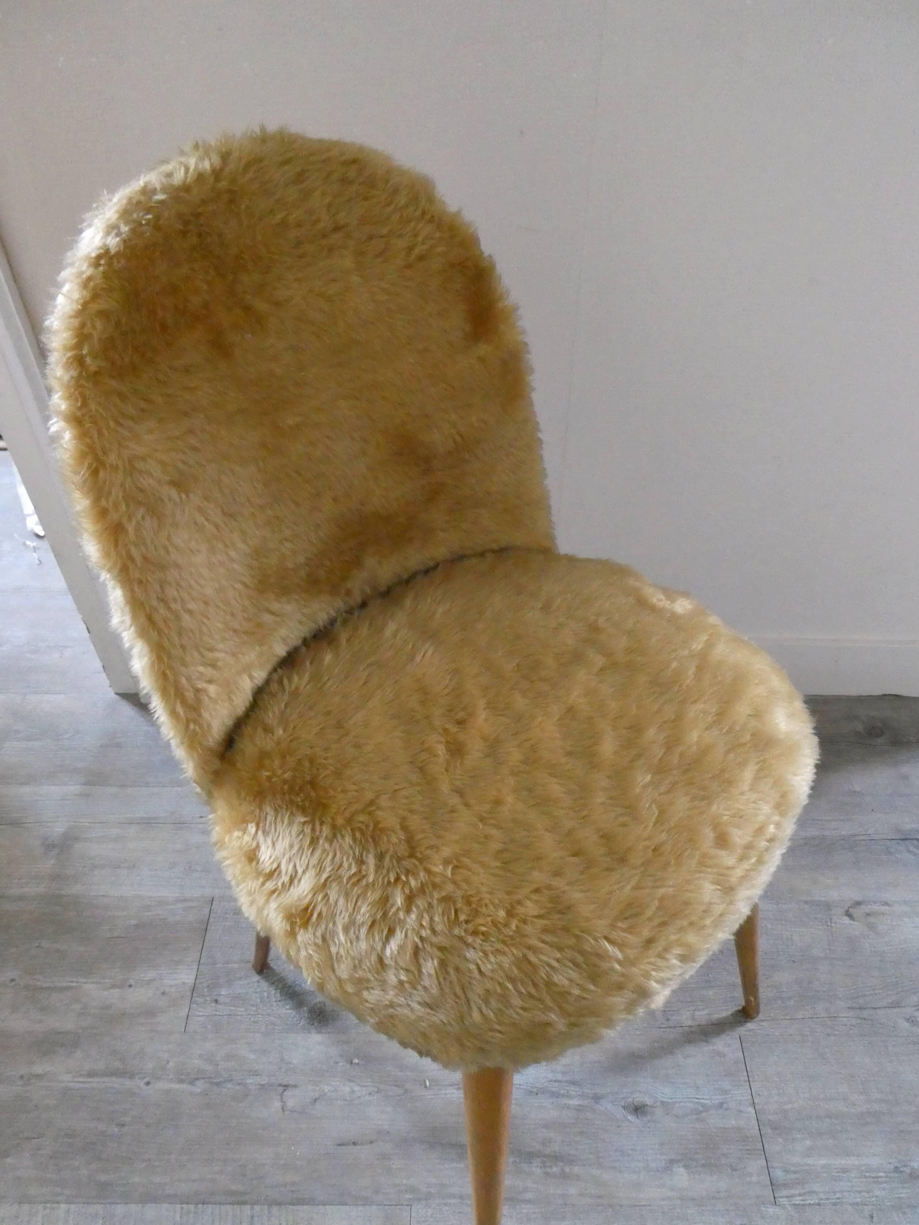 Golden moumoute chair, wooden compass feet, 60s