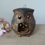 Vintage owl shaped stoneware tealight candle holder, owl lantern