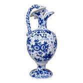 Fine earthenware jug with blue and white decoration, 19th-century work.