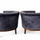 Paire de fauteuils tonneau vintage en velours bleu gris - année 50/60