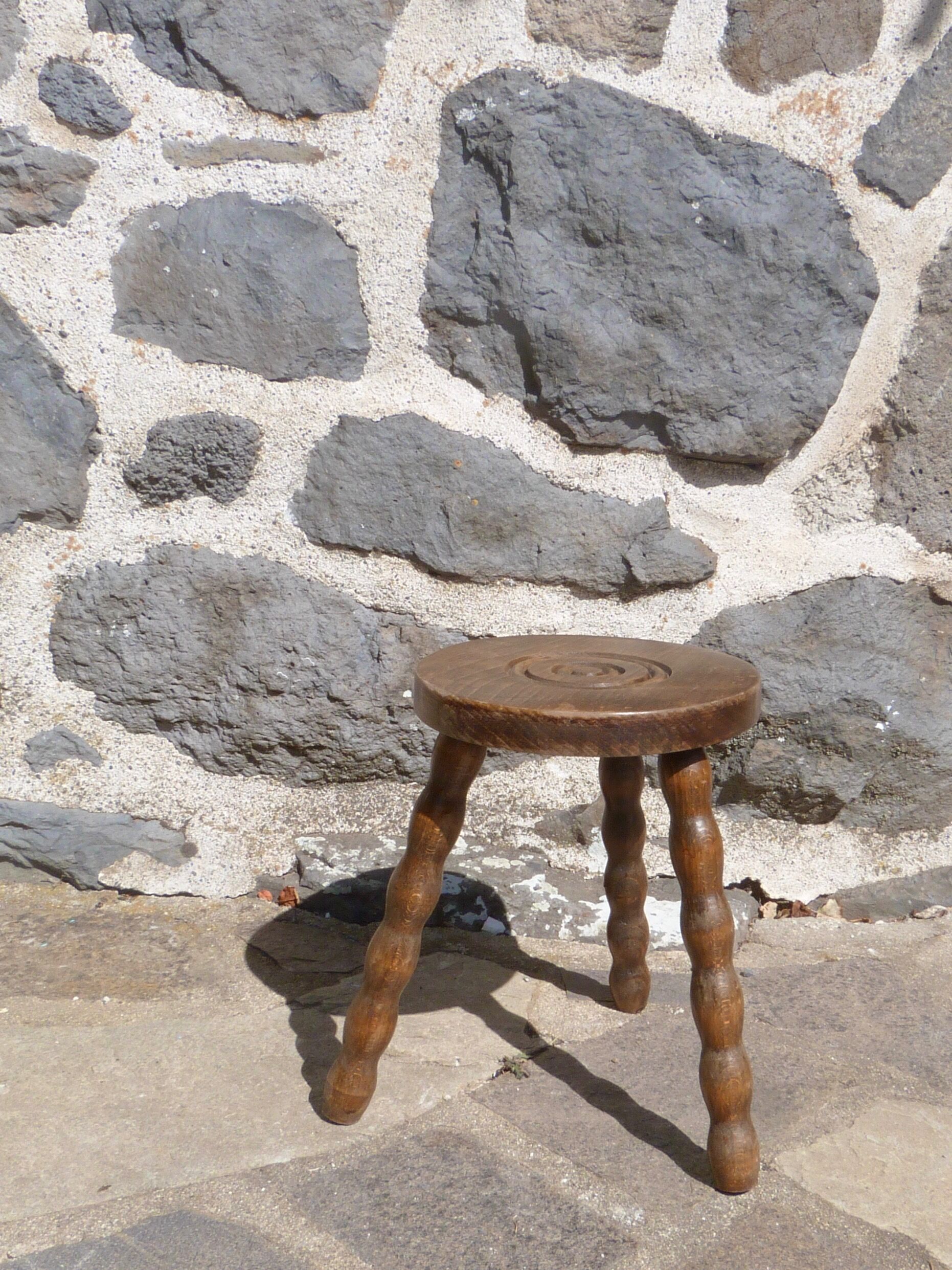 Tripod stool in turned wood