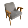 366 armchair in oak and gray velvet