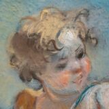 Late 19th century pastel painting decorated with cherubs and doves