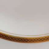 6 Limoges France dinner plates. White, matte gold edging. R; Leclair.