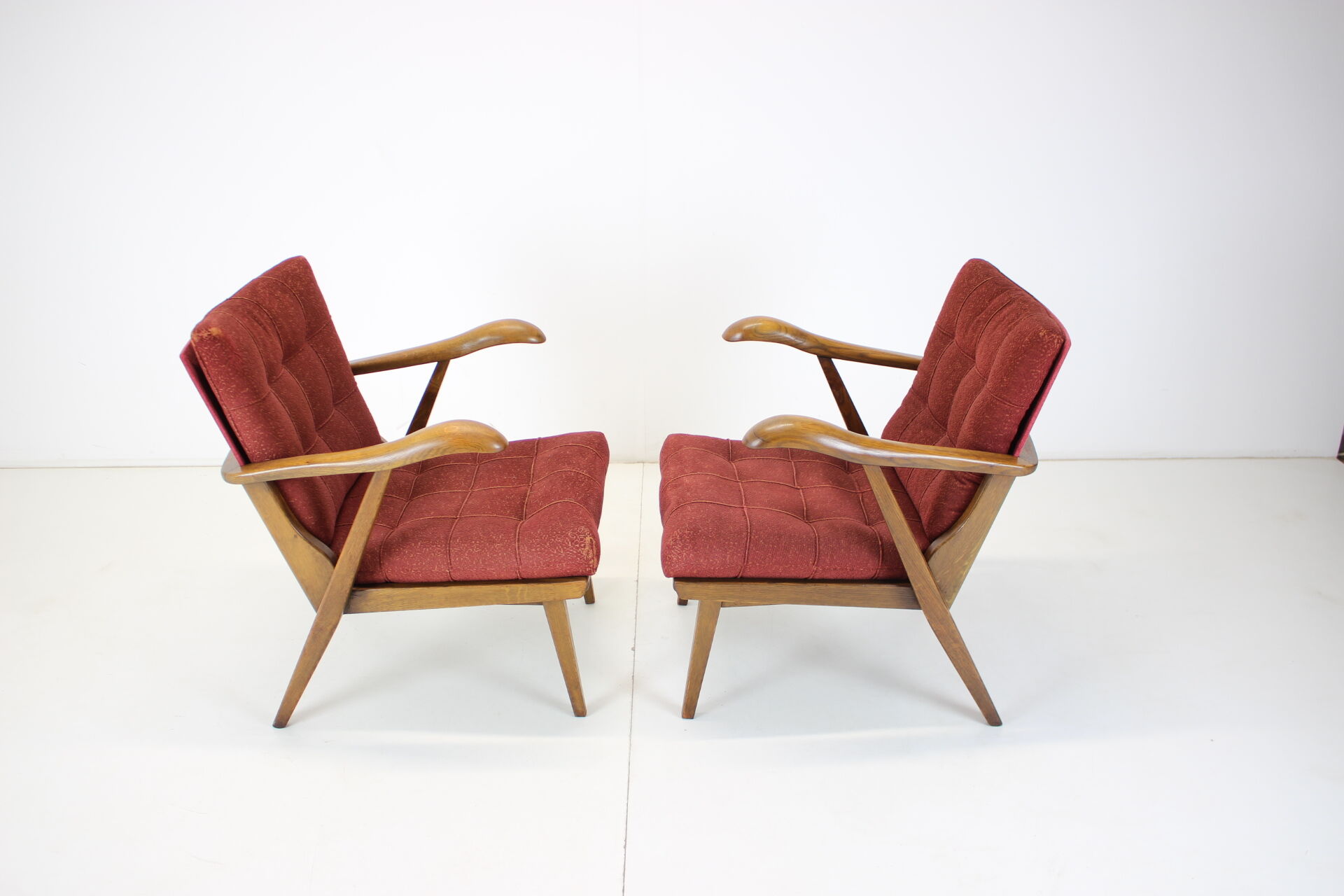 1960s pair of oak armchairs, czechoslovakia